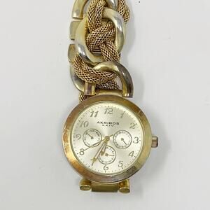 Akribos XXIV Multi-Function Gold Tone Mesh Chainlink Women Watch AK564YG